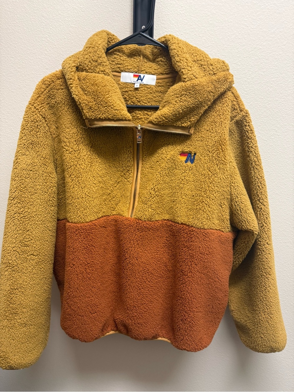 Colorblock Fleece Half-Zip Pullover - Mustard & Rust